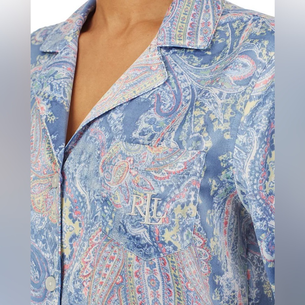 Lauren Ralph Lauren NWT Satin Paisley Pajama Top Long Sleeve Sleepwear Size S - Picture 3 of 8